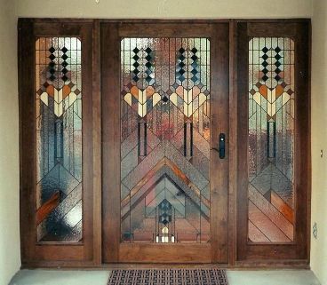 Wooden Door with Stained Glass Sidelight