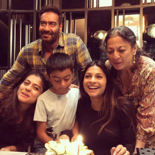 Kajol with family on Ajay Devgan's birthday