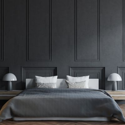 black bedroom interior 