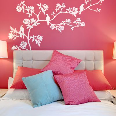 Bright themed pink bedroom wall