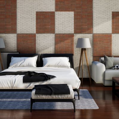 Rustic geometric patterned bedroom