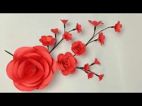 2 Beautiful Red Paper Flower Wall Hanging, Paper Craft Easy For Home  Decorations