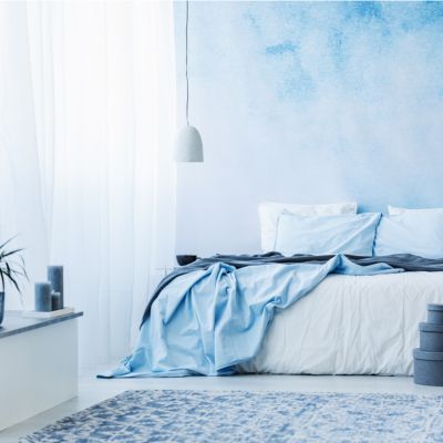 Sky blue pastel colour themed bedroom