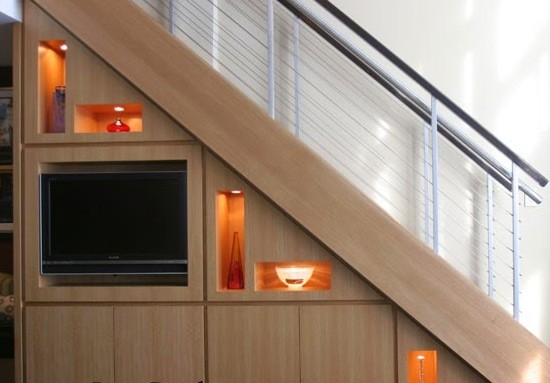 TV unit design under staircase