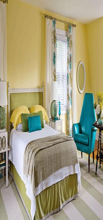 White and Burnt Yellow Colour Combination for Bedroom Walls 