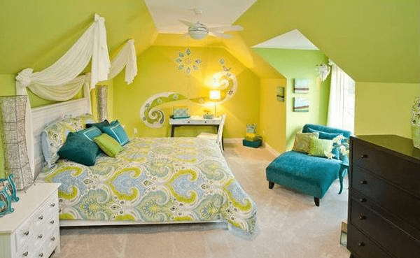 You cannot go wrong with green and yellow for your bedroom walls
