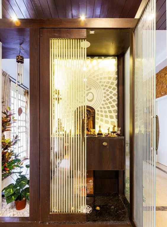 A Reeded Glass Door Puja Room