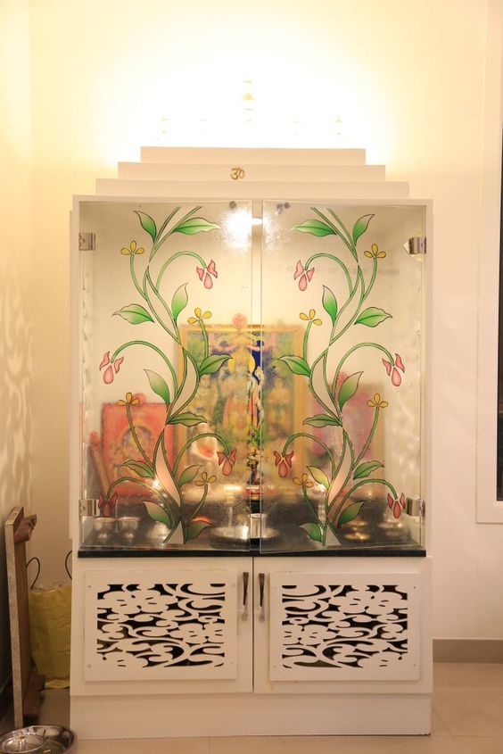 Doors to the Pooja Room with a Glass Painted Finish