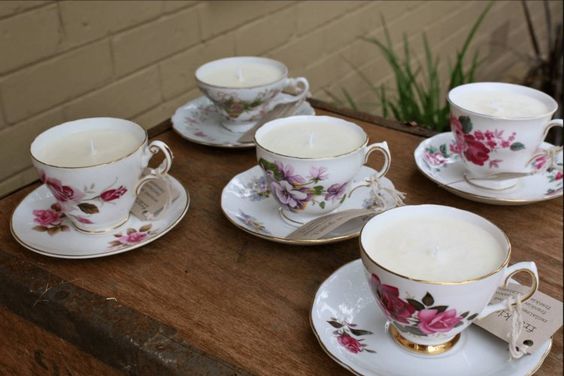 Make use of old teacups to make some scented candles