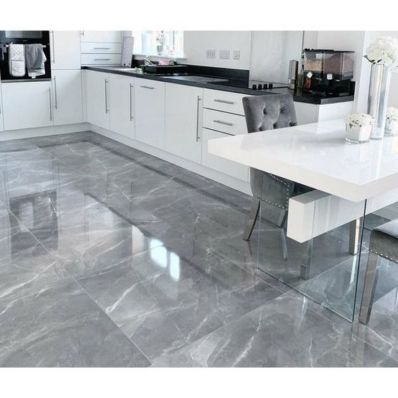 Natural stone floor tiles that have been polished
