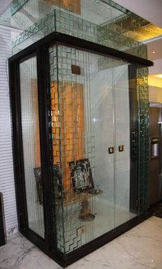  Pooja Room Door with a Simple Cut Glass Design
