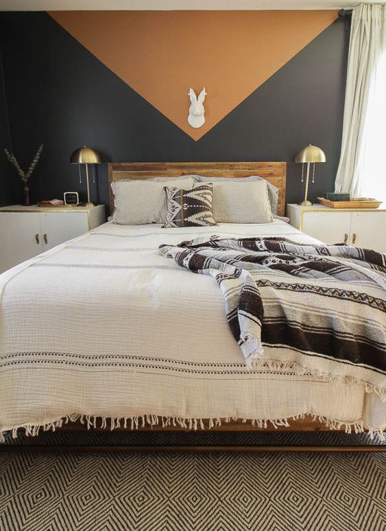 Use the modern colour block technique for a contemporary bedroom