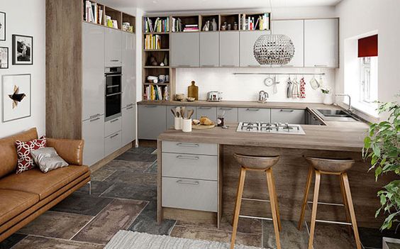 Having multiple options of storage is the primary concern that is solved by this u-shaped kitchen design. 