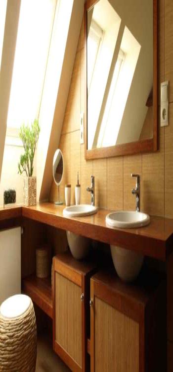 Include an extra shelf in open vanity cabinets