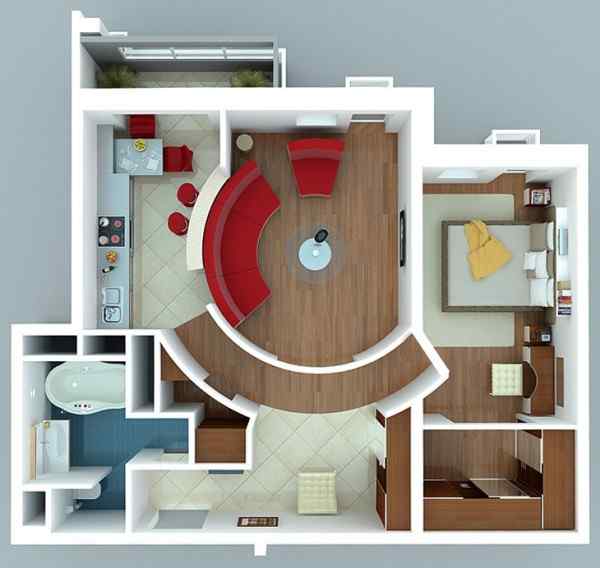 First-floor home design with curved seating