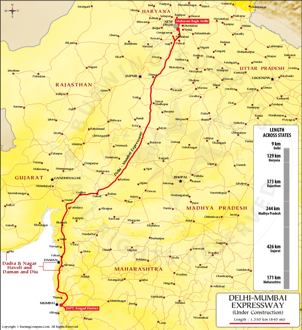  The Delhi Mumbai Express Highway is divided into state-wise segments.
