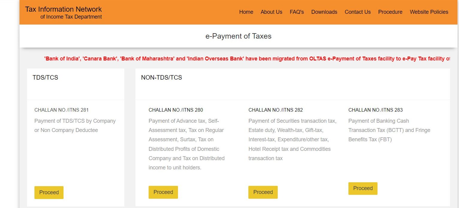 Website for online advance tax payment in India