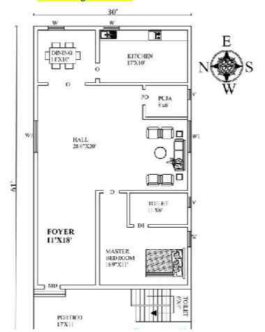 West-Facing House Plan