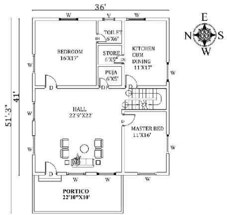 West-Facing House Plan