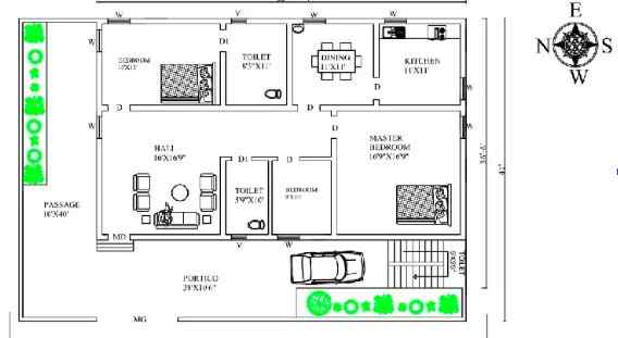 West-Facing House Plan