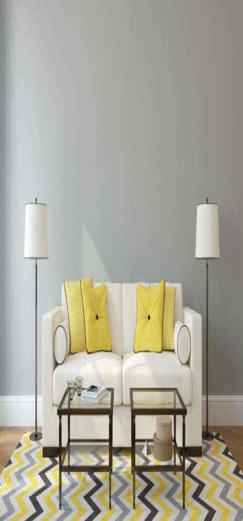 Grey and Yellow Living Room Wall Designs 