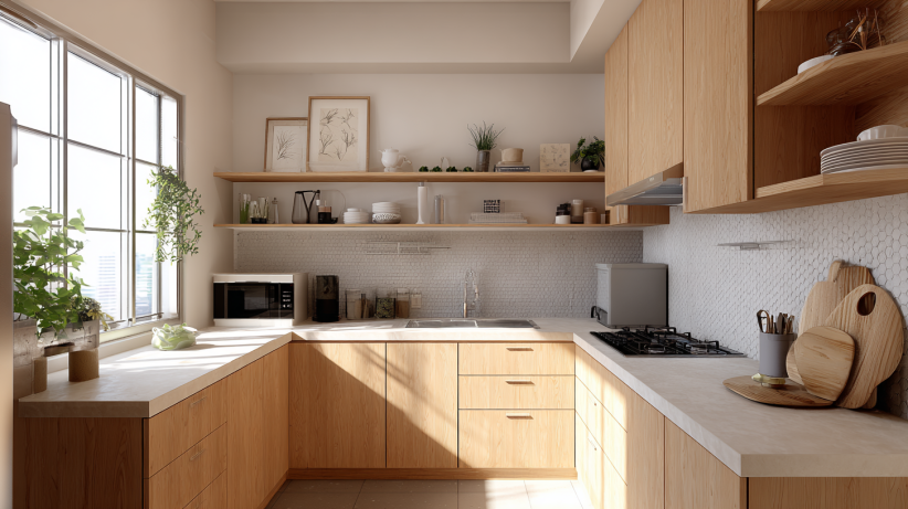 Scandinavian wooden kitchen with light tones and simple design