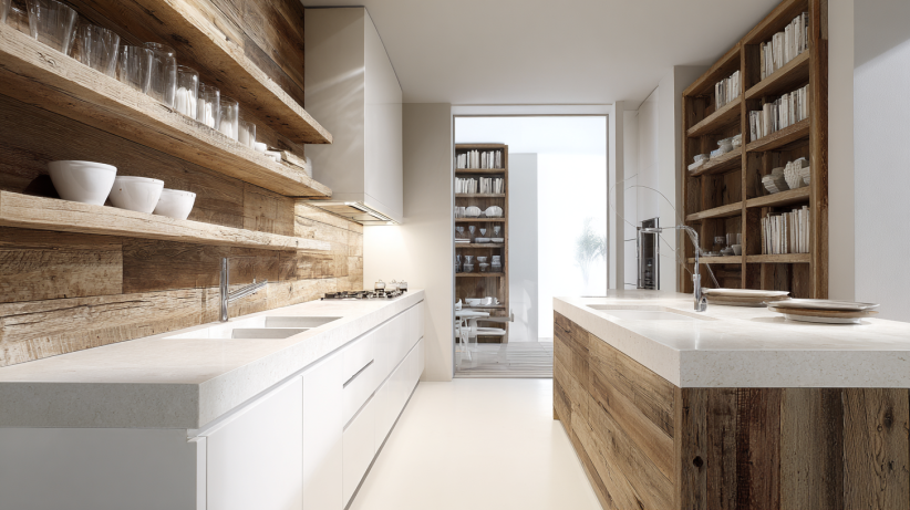 Wood and white kitchen with balanced modern design