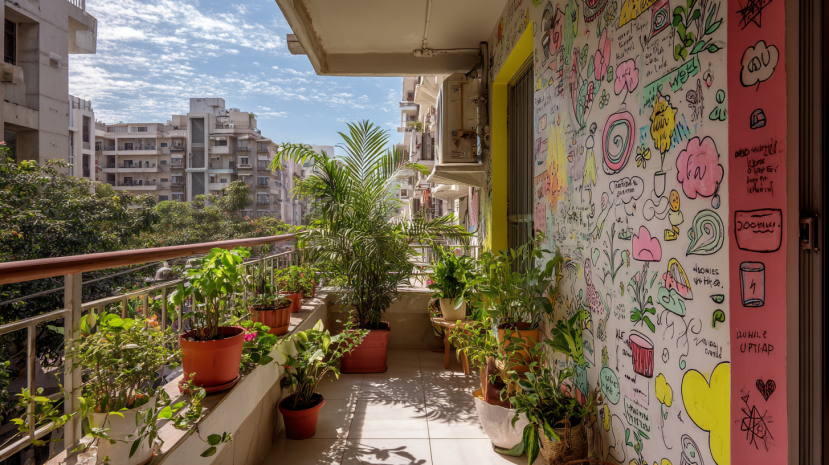 doodle balcony wall painting ideas