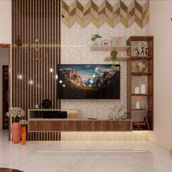 eclectic boho unit design for tv room