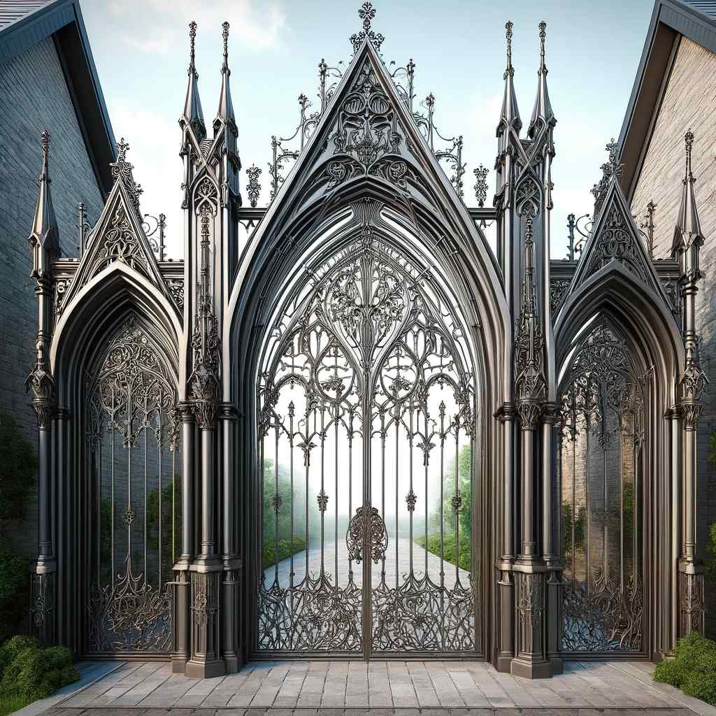 gothic revival themed iron gate design