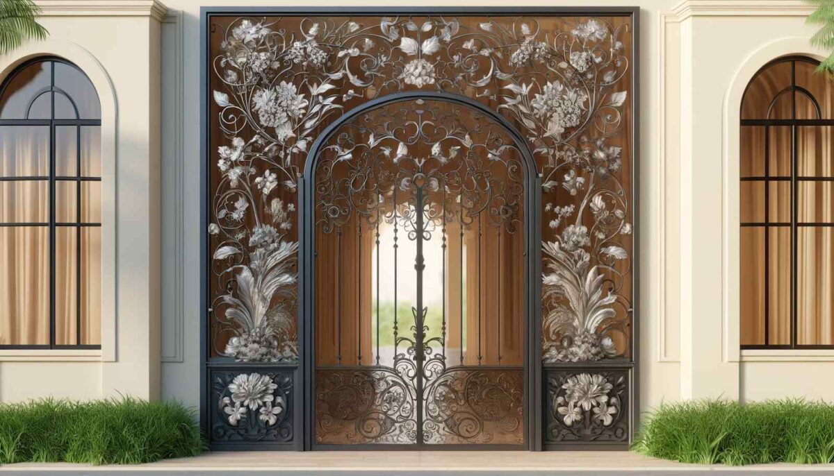 iron gate design with floral motifs