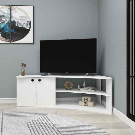 latest open shelving unit corner wall design for living room