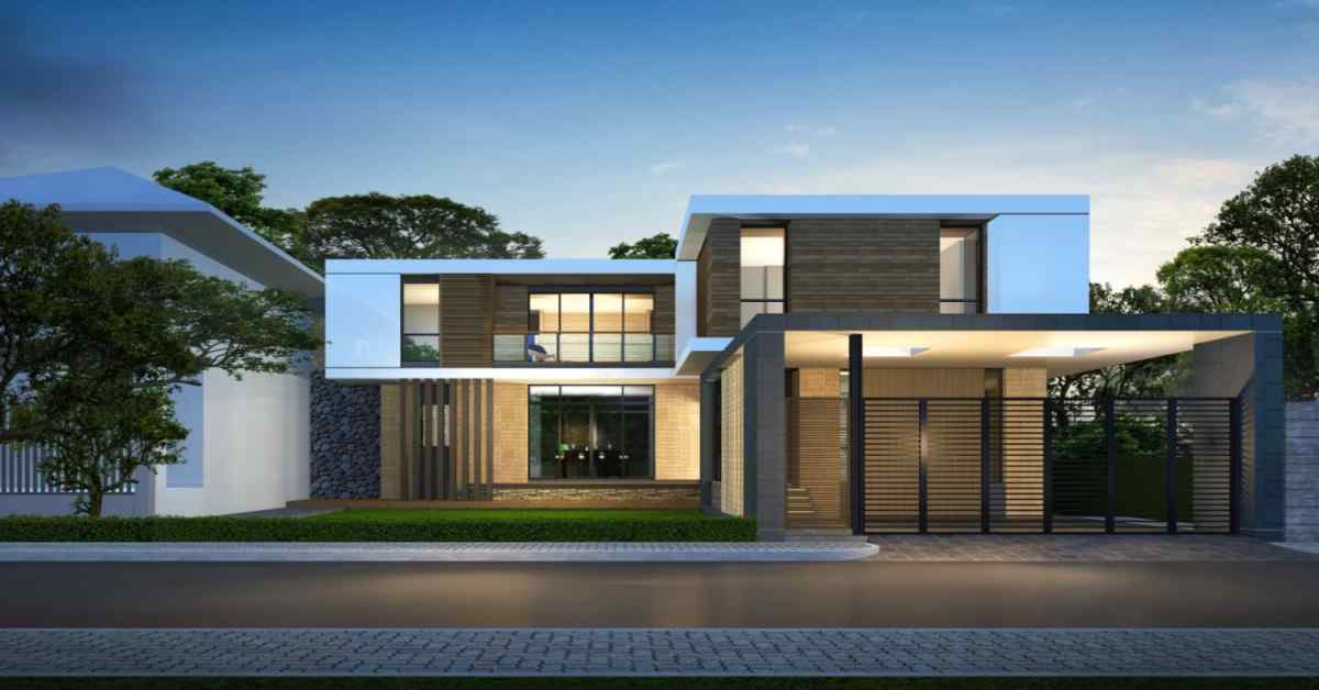 mid century modern home front elevation design