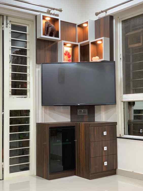 rustic chic corner tv unit design for living room