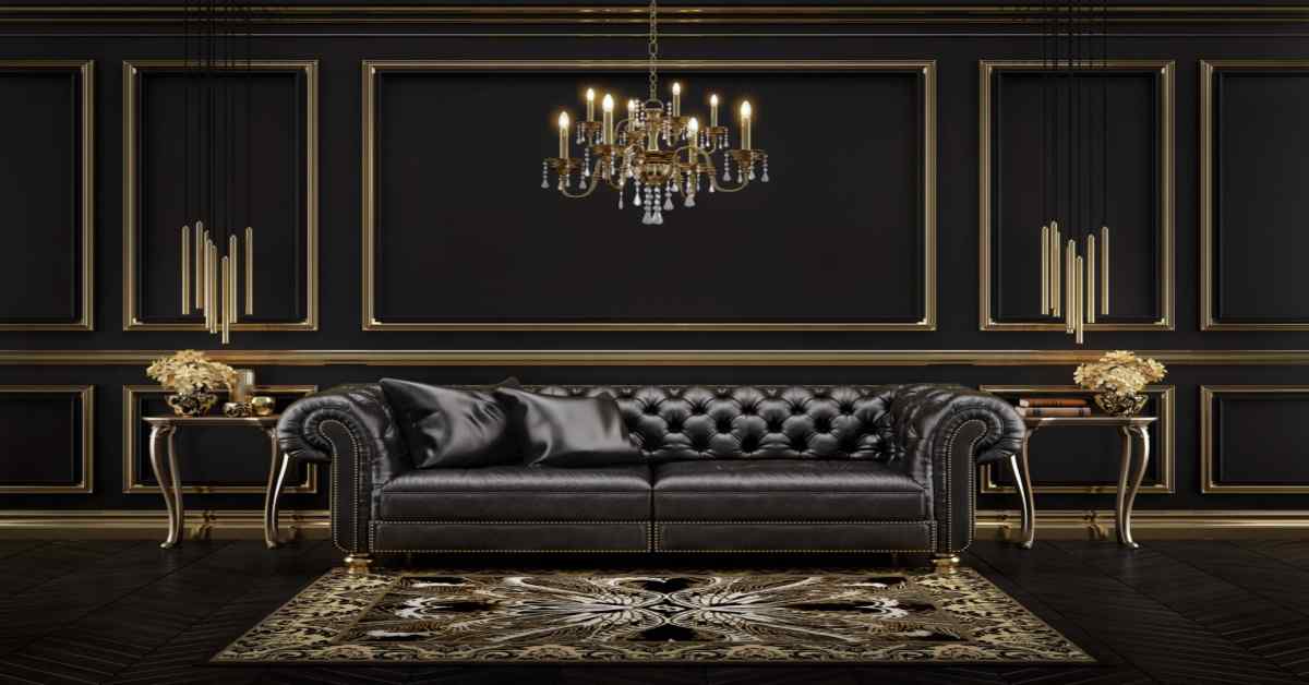 dramatic black and gold pop colour combination for hall