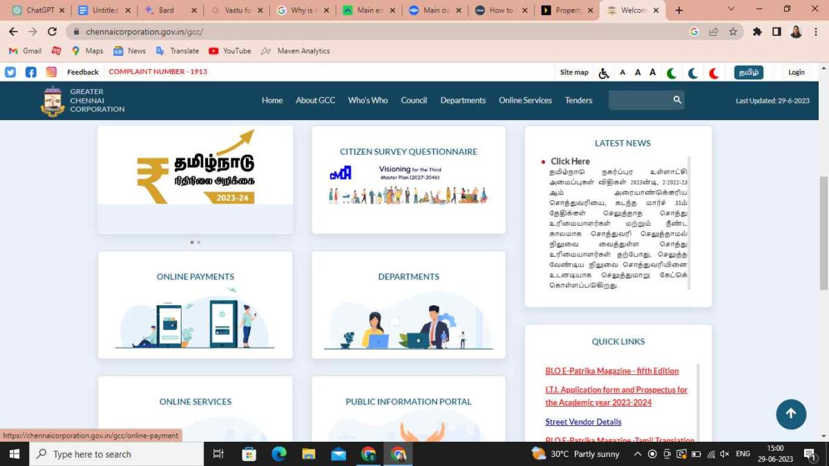 property tax online greater chennai corporation online payments tab