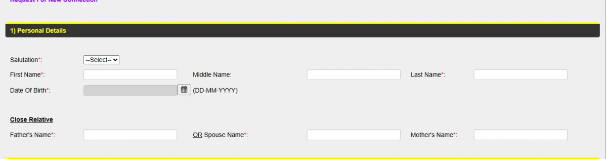 Bharatgas application form for personal details.