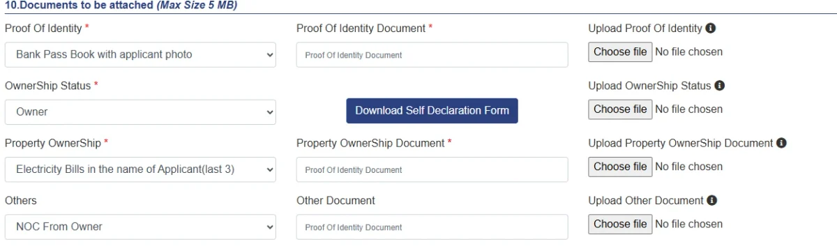 Document upload section for a new DJB connection