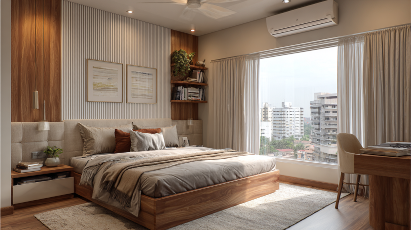 Light gloss PVC panel wall design for small bedroom