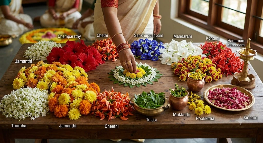 onam flowers used in pookalam