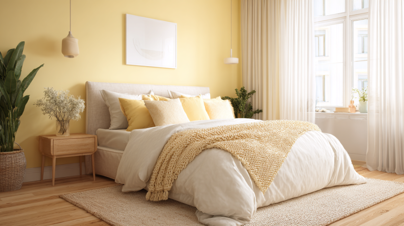 soft yellow colour combination for bedroom
