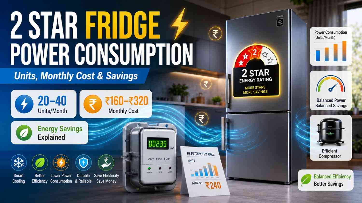 2 Star Fridge Power Consumption in India (2026): Units, Monthly Cost &amp; Savings Explained