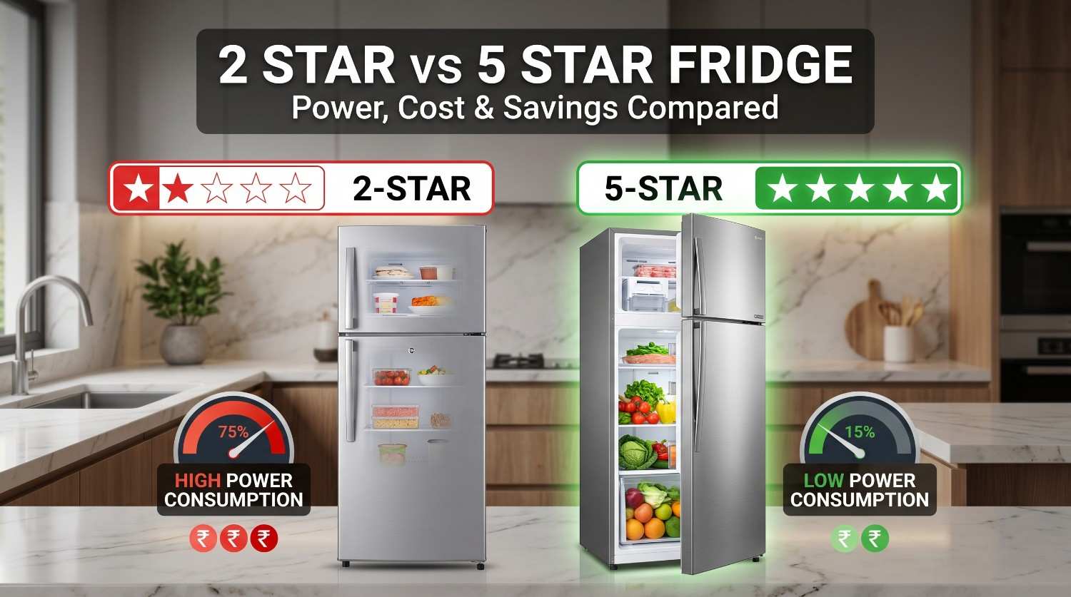 2 Star vs 5 Star Refrigerator Power Consumption: Real Electricity Cost, Savings &amp; Differences Explained