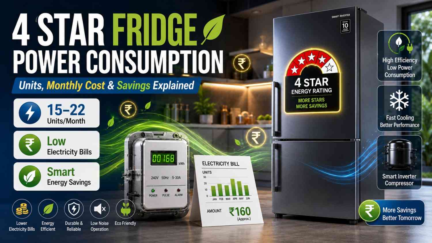 4 Star Fridge Power Consumption in India (2026): Units, Monthly Cost &amp; Savings Explained 
