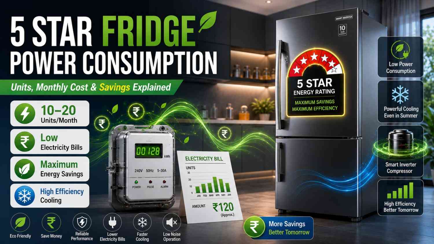 5 Star Fridge Power Consumption in India (2026): Units, Monthly Cost & Savings Explained