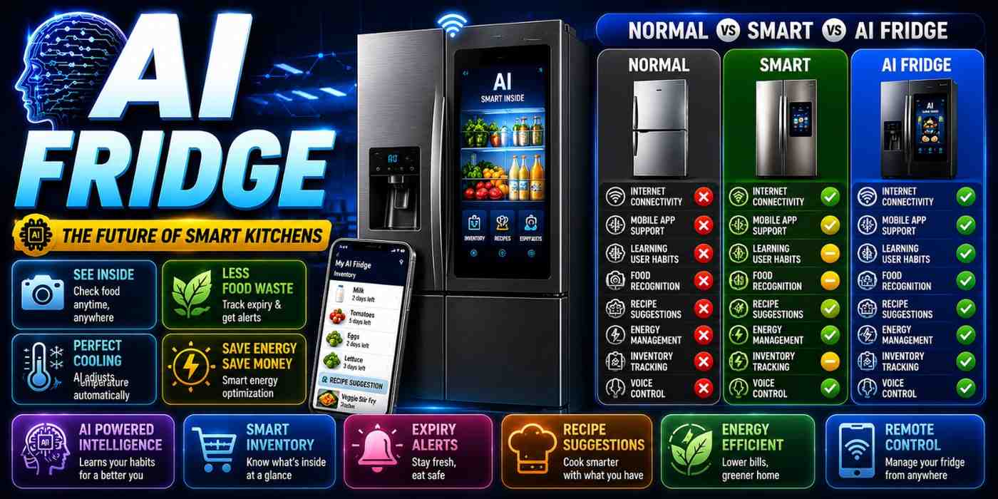 AI Fridge Explained: Working, Features, Benefits, and How It Differs from Smart and Normal Refrigerators