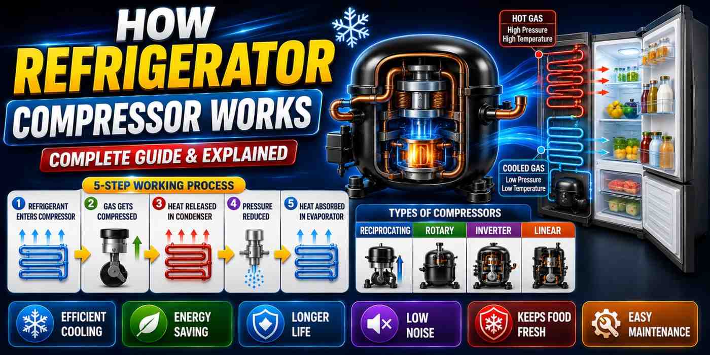 How a Refrigerator Compressor Works: Complete Guide to Working Principle, Types, Problems, and Maintenance