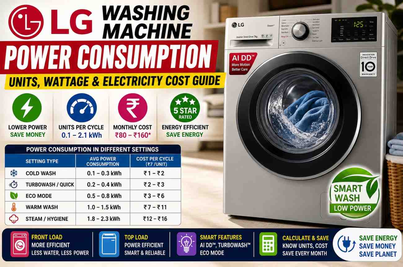 LG Washing Machine Power Consumption – Units, Wattage &amp; Electricity Cost Guide