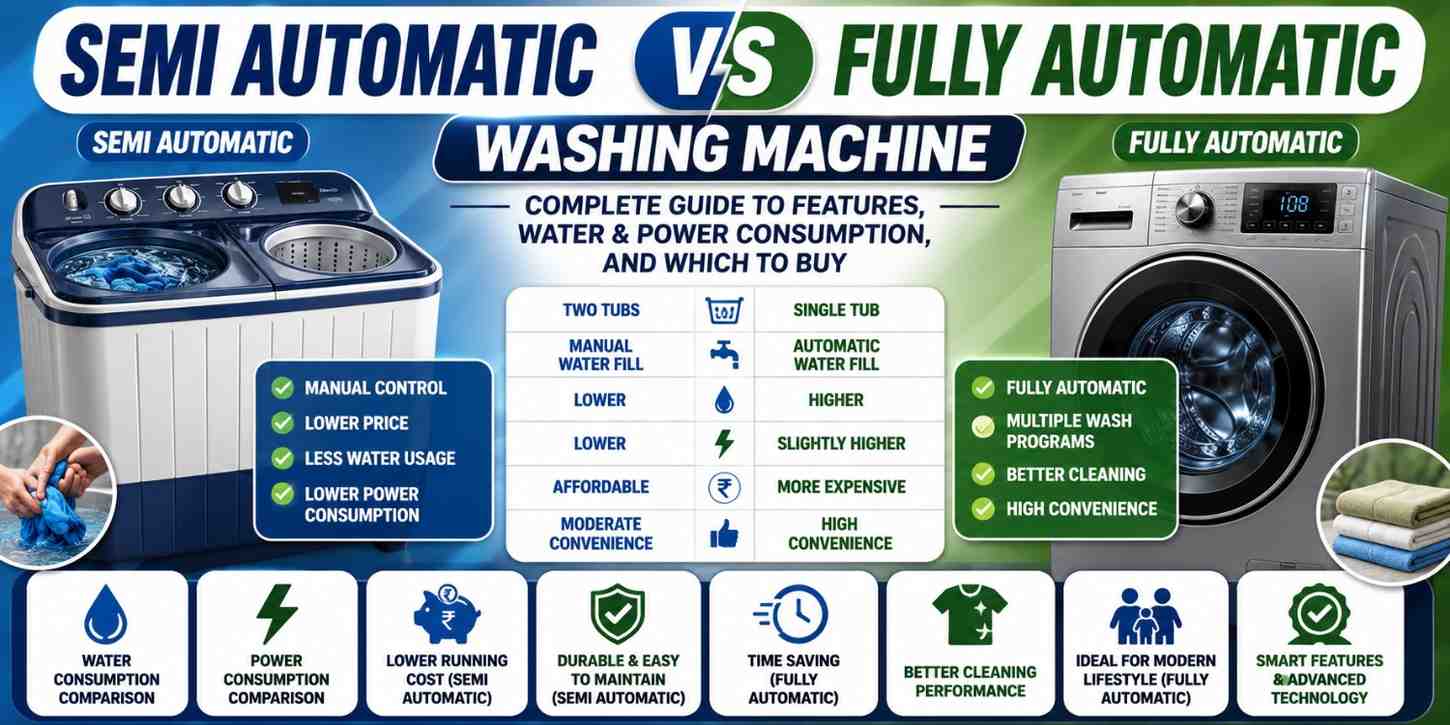 Semi Automatic vs Fully Automatic Washing Machine: Complete Guide to Features, Water & Power Consumption, and Which to Buy