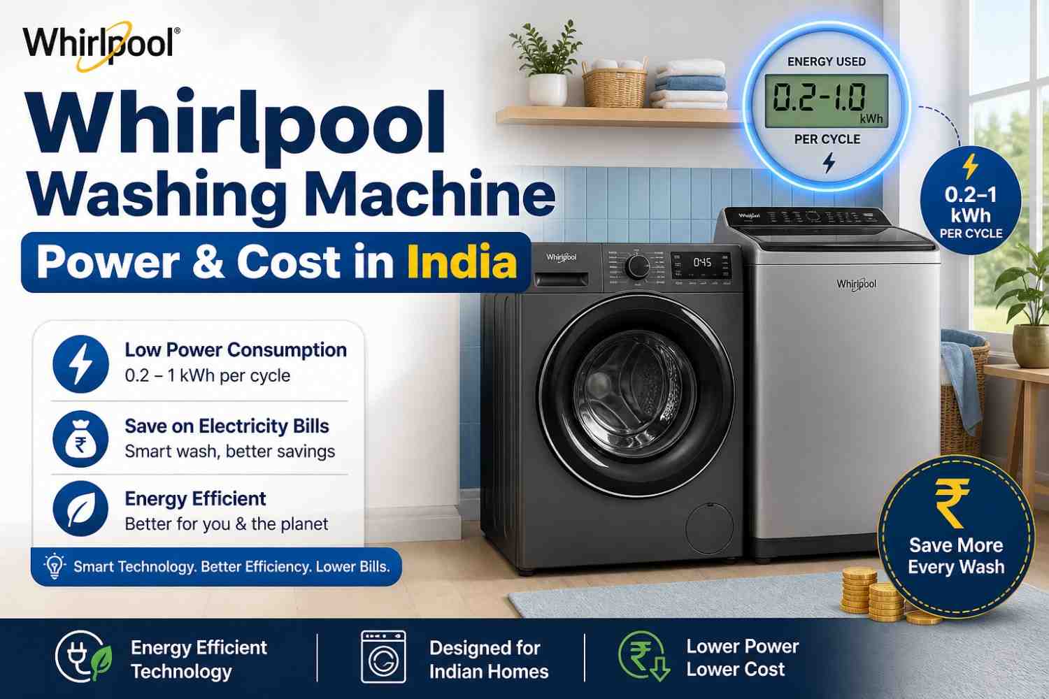 Whirlpool Washing Machine Power Consumption – Units, Wattage &amp; Electricity Cost Guide